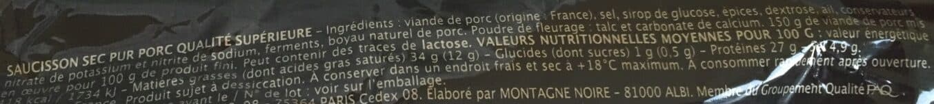Montagne noire Saucisson sec affiné nature packshot