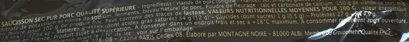Montagne noire Saucisson sec affiné nature packshot
