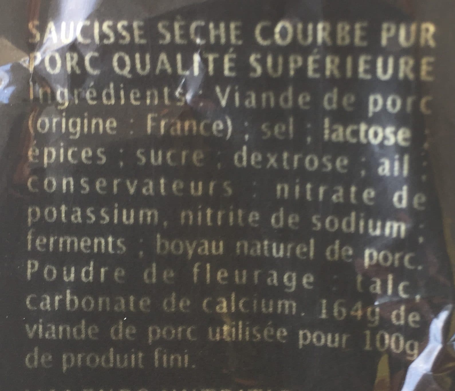 Montagne Noire Saucisse Sèche Courbe Pur Porc packshot