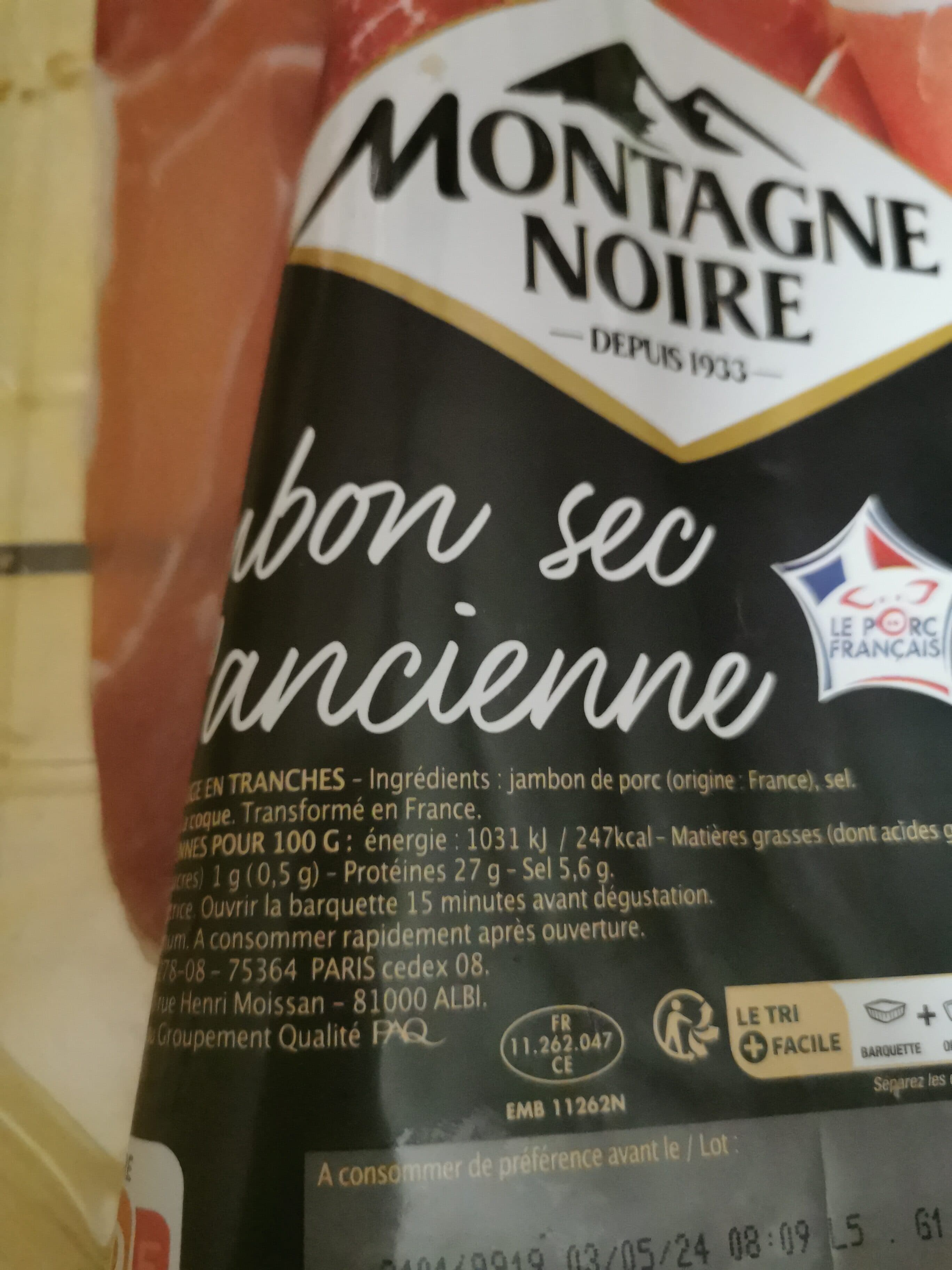 Montagne noire Jambon sec a l’ancienne packshot