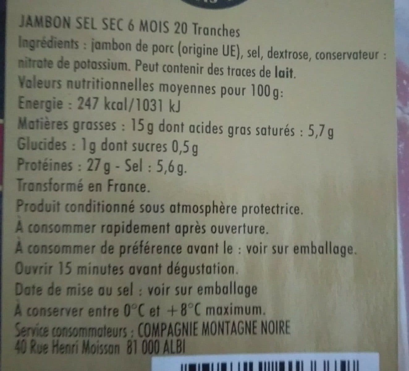 Montagne Noire Jambon Sel Sec 6 mois packshot