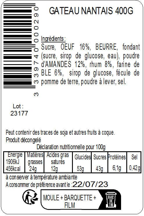 BPA Gateau nantais - 6 parts 400grs packshot