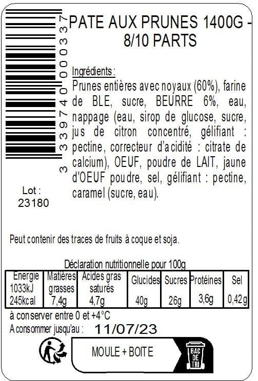 BPA Pâté aux prunes 26 cm 1.4kg packshot