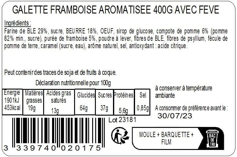 BPA Galette sablée framboise 400g avec fève packshot