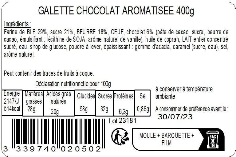BPA La Galette Sablée Fourrage Chocolat 400g packshot
