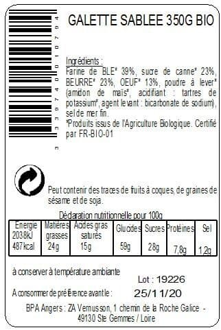 BPA Galette sablée nature BIO 350g packshot