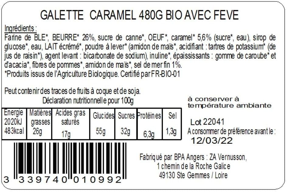BPA Galette sablée fourrage caramel au beurre salé BIO avec fève packshot