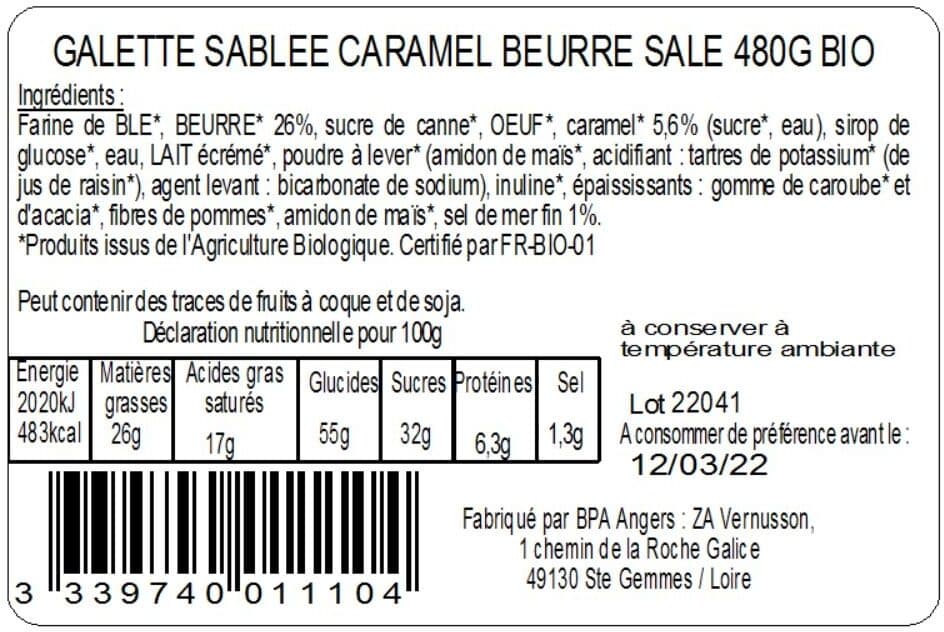 BPA Galette sablée fourrage caramel au beurre salé BIO 480g packshot