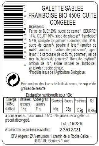 BPA Angers La galette sablée framboise 480g BIO packshot
