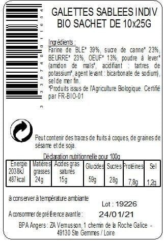 BPA Galette sablée nature BIO packshot
