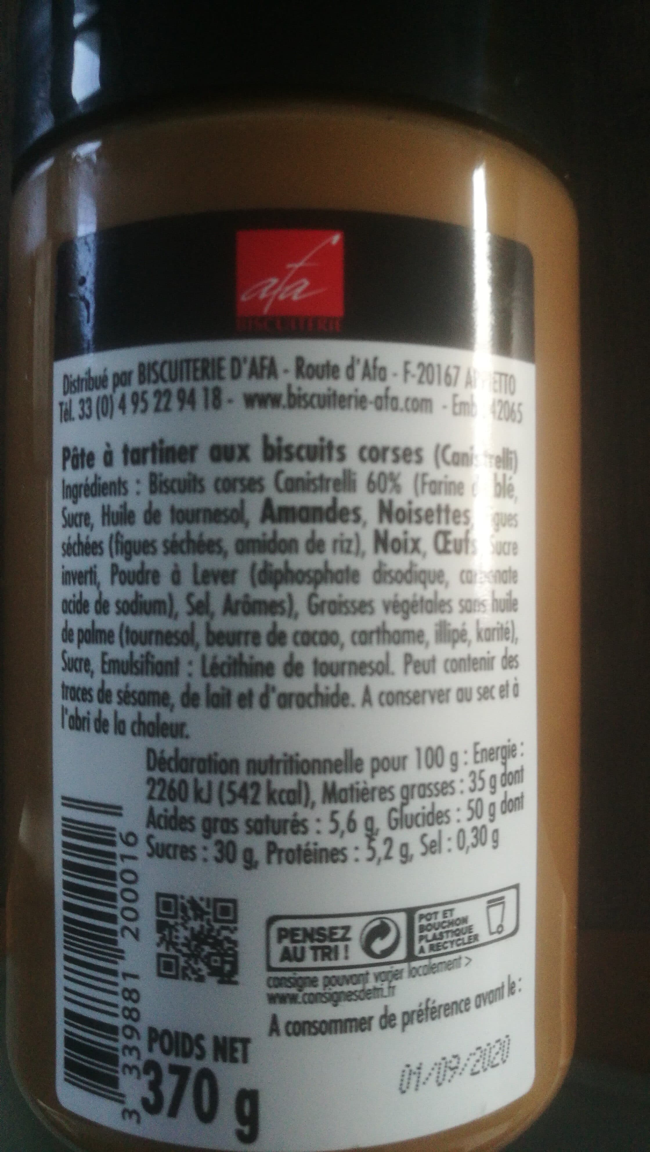 Afa Biscuiterie Pâte à tartiner aux canistrellis de Corse packshot