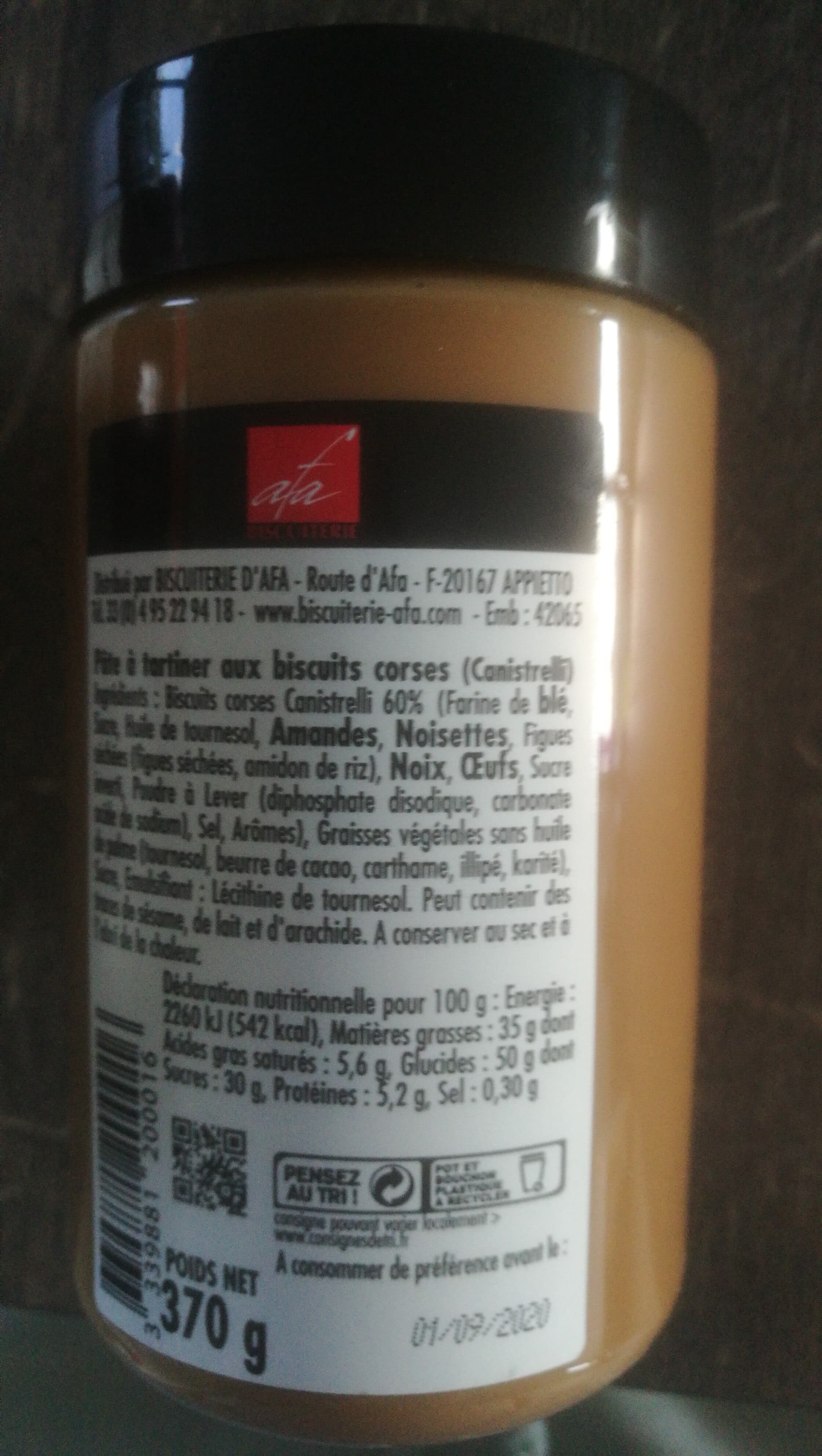 Afa Biscuiterie Pâte à tartiner aux canistrellis de Corse packshot
