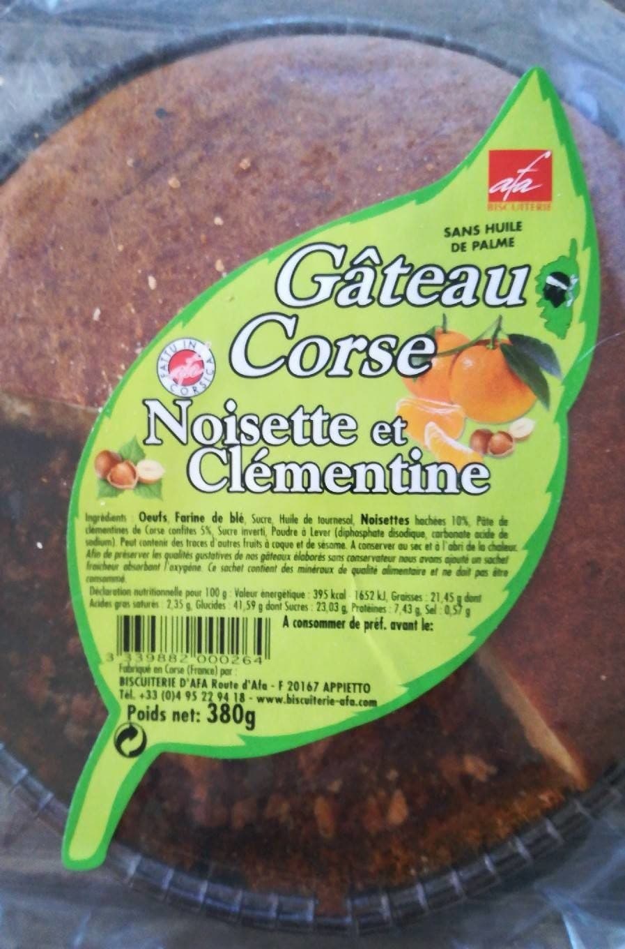 BISCUITERIE D'AFA GÂTEAU CORSE NOISETTE ET CLEMENTINE packshot