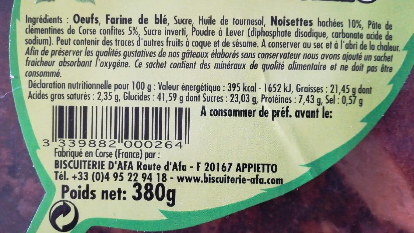 BISCUITERIE D'AFA GÂTEAU CORSE NOISETTE ET CLEMENTINE packshot
