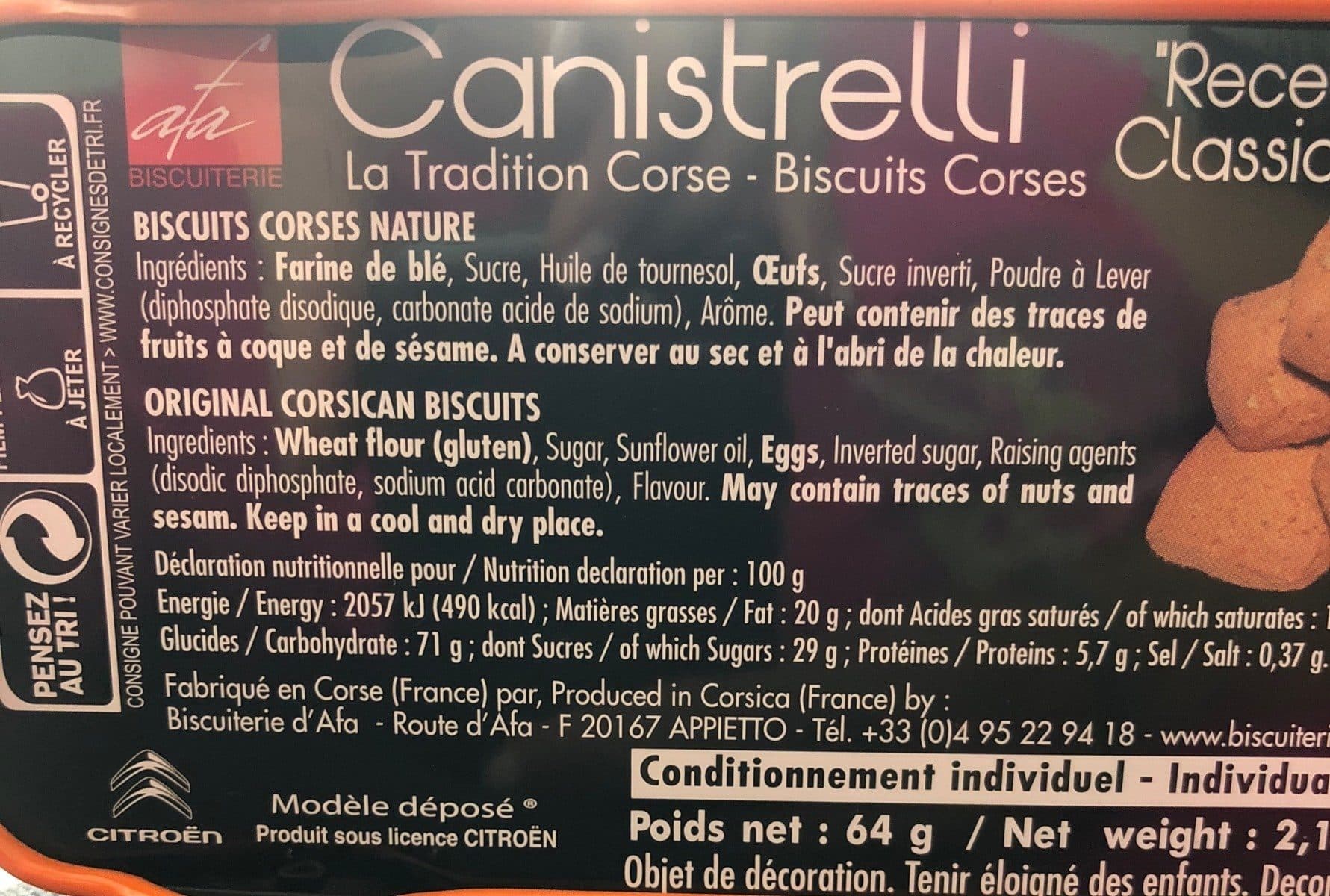 Open Food Facts Canistrelli "recette classique" packshot