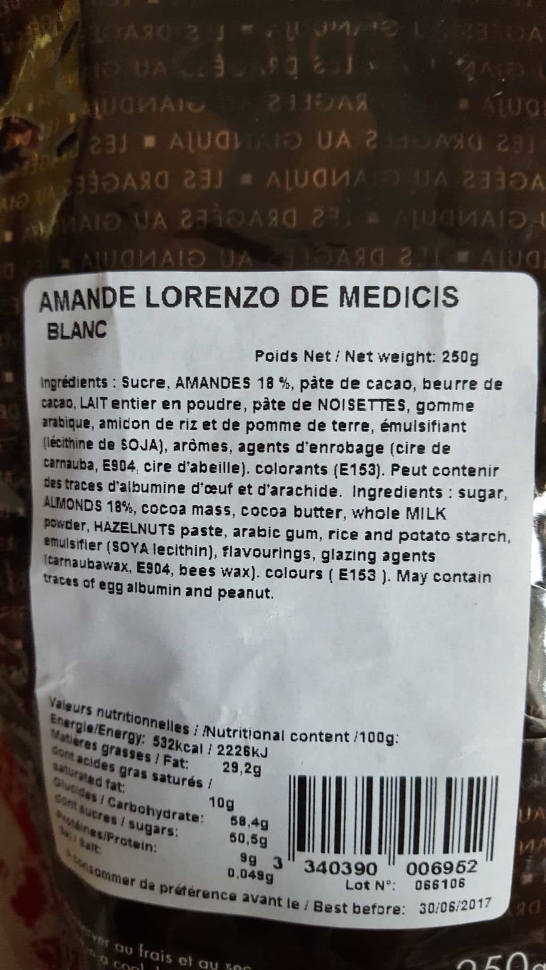 Dragées Médicis Dragées Amande Lorenzo de Medicis Blanc packshot