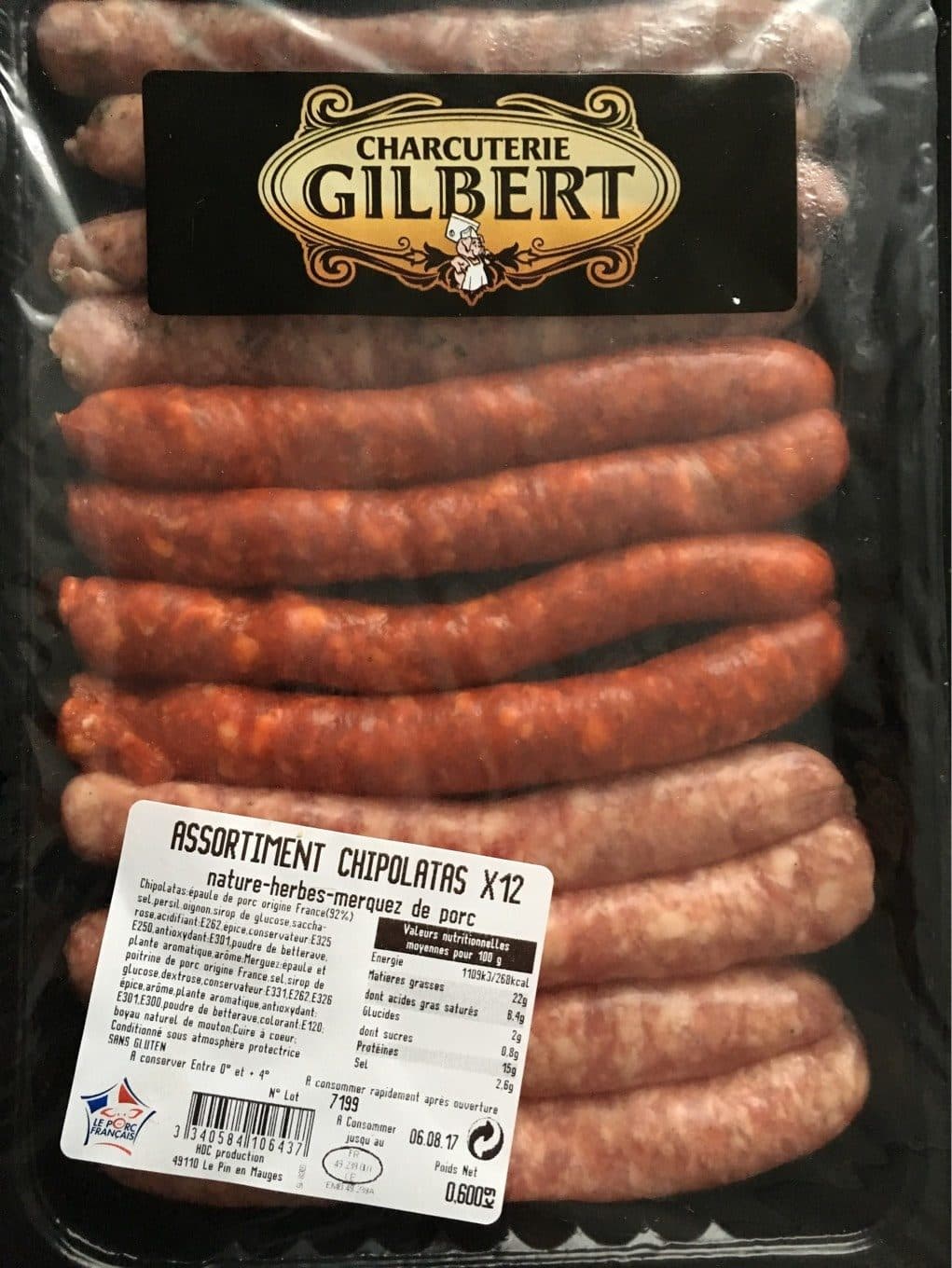 Charcuterie gilbert Assortiment Chipolatas X12 packshot