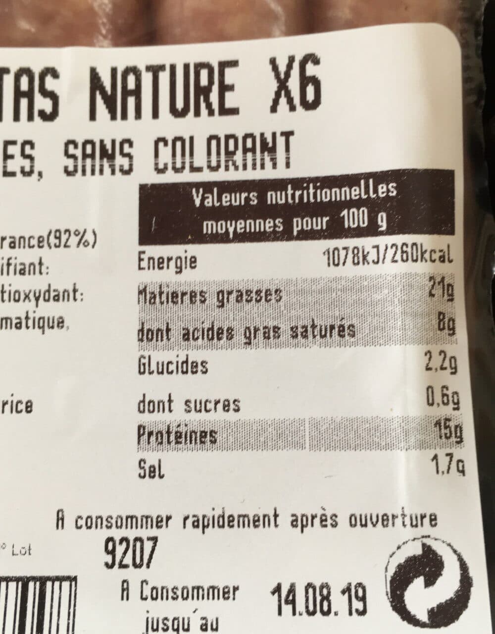 Saveurs des Mauges chipolatas natures x6 packshot