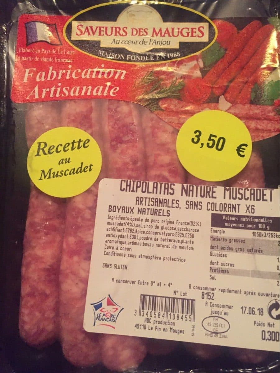 Saveurs des mauges Chipolatas nature muscadet packshot