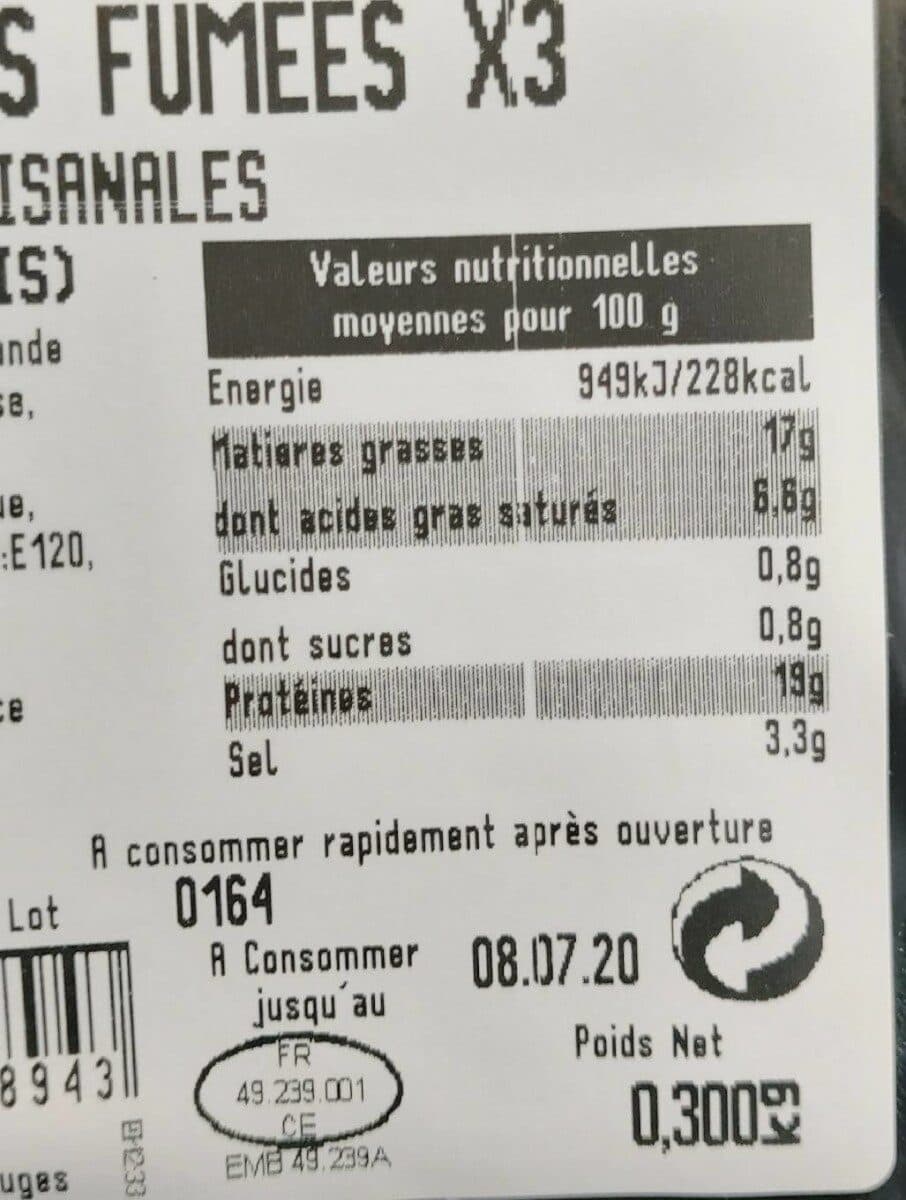 Saveurs des mauges Saucisses fumees Saveurs des Mauges, 3 pieces packshot