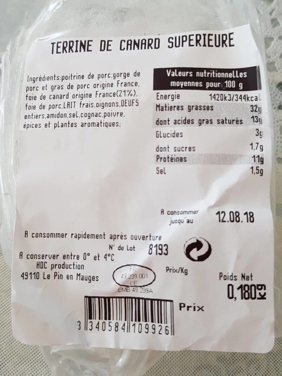 Open Food Facts Terrine de canard supérieure packshot