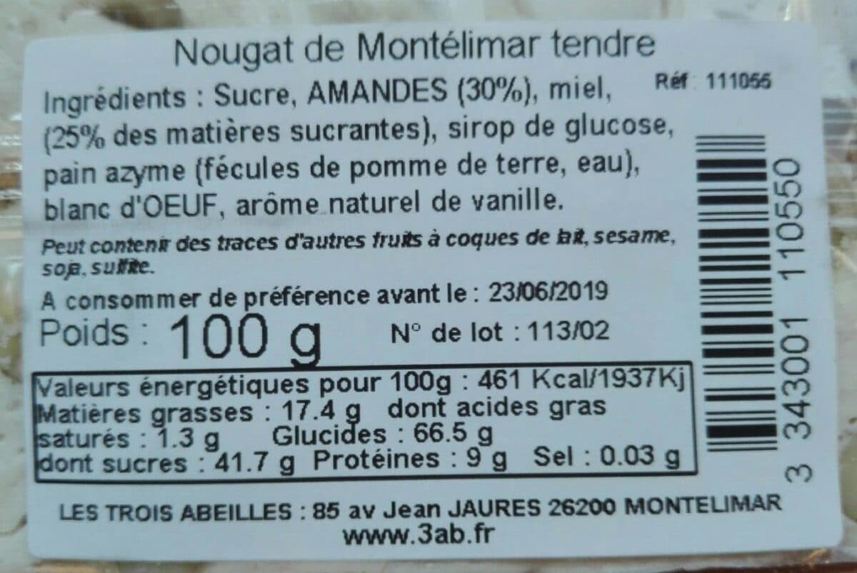 Les Trois Abeilles Trois Abeilles - Soft Nougat Bar from Montelimar, 100g (3.5oz) packshot