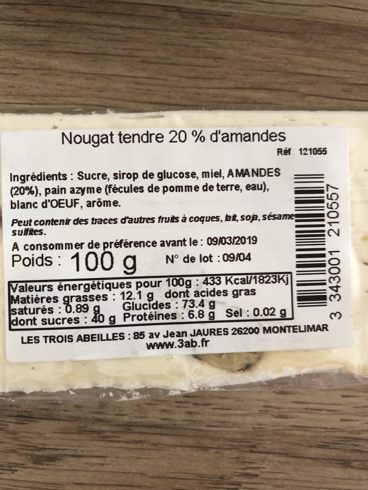 Open Food Facts Nougat Tendre Aux Amandes packshot