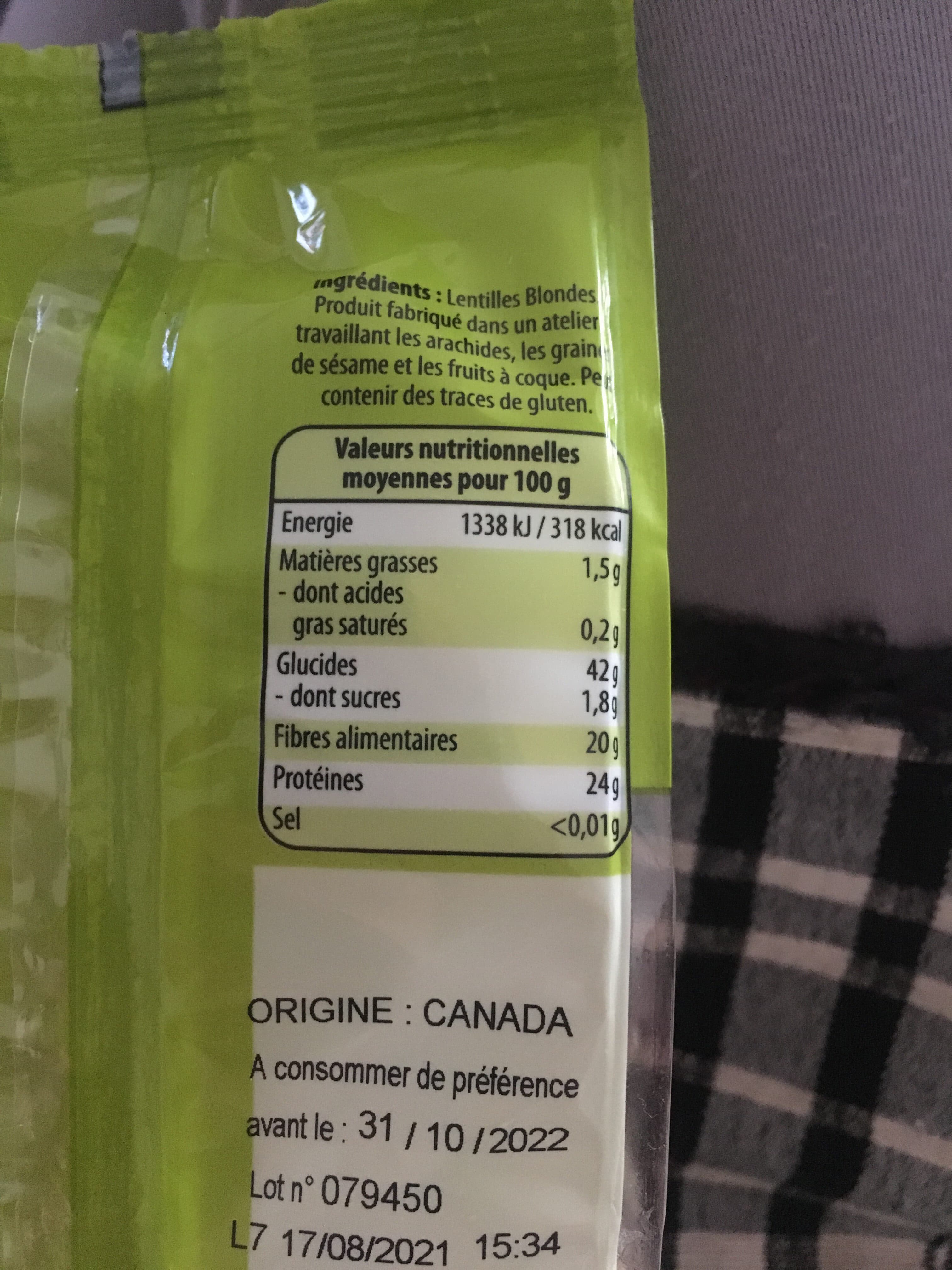 Open Food Facts Lentilles Blondes packshot