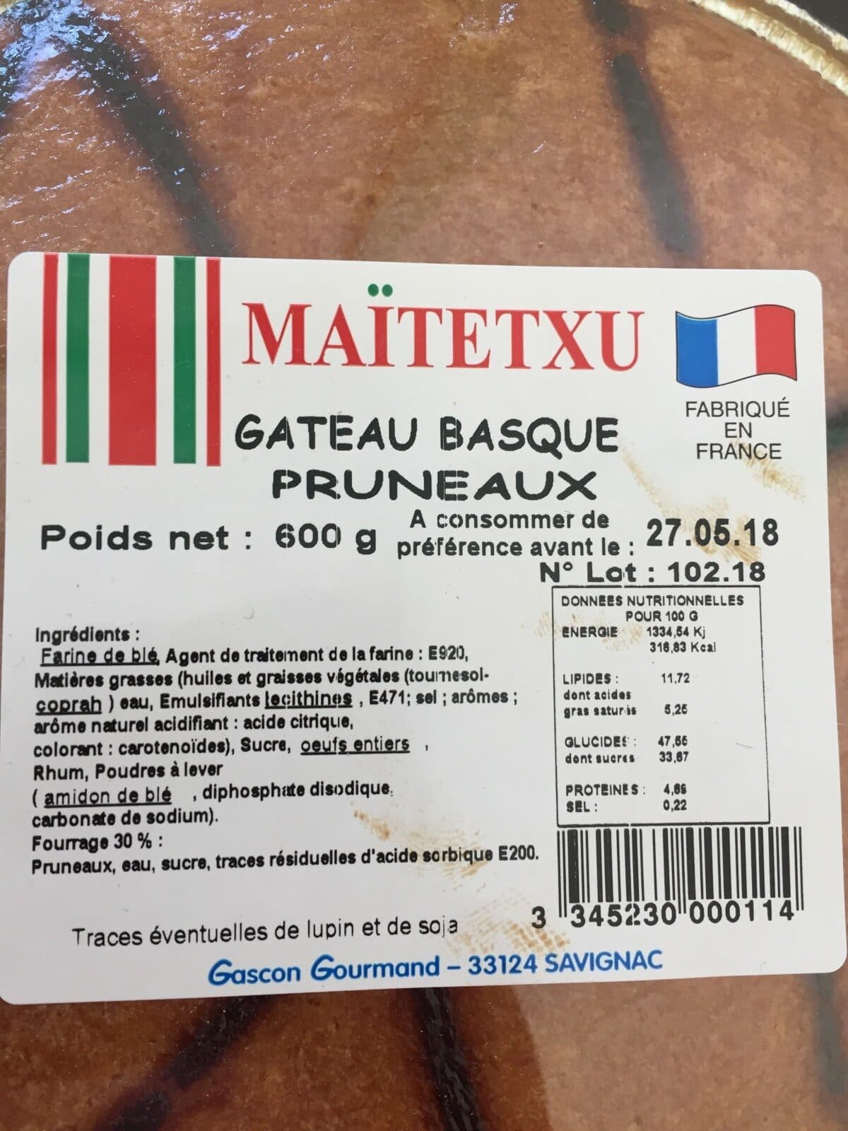 Open Food Facts Gateau basque Prunaux packshot