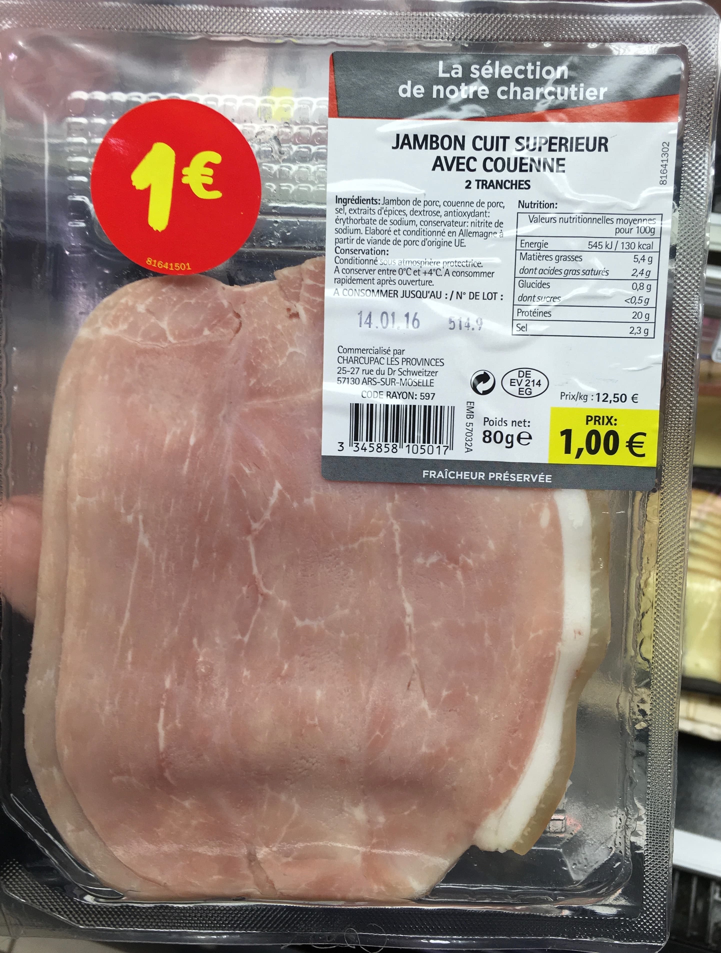 Charcupac Jambon cuit supérieur avec couenne packshot