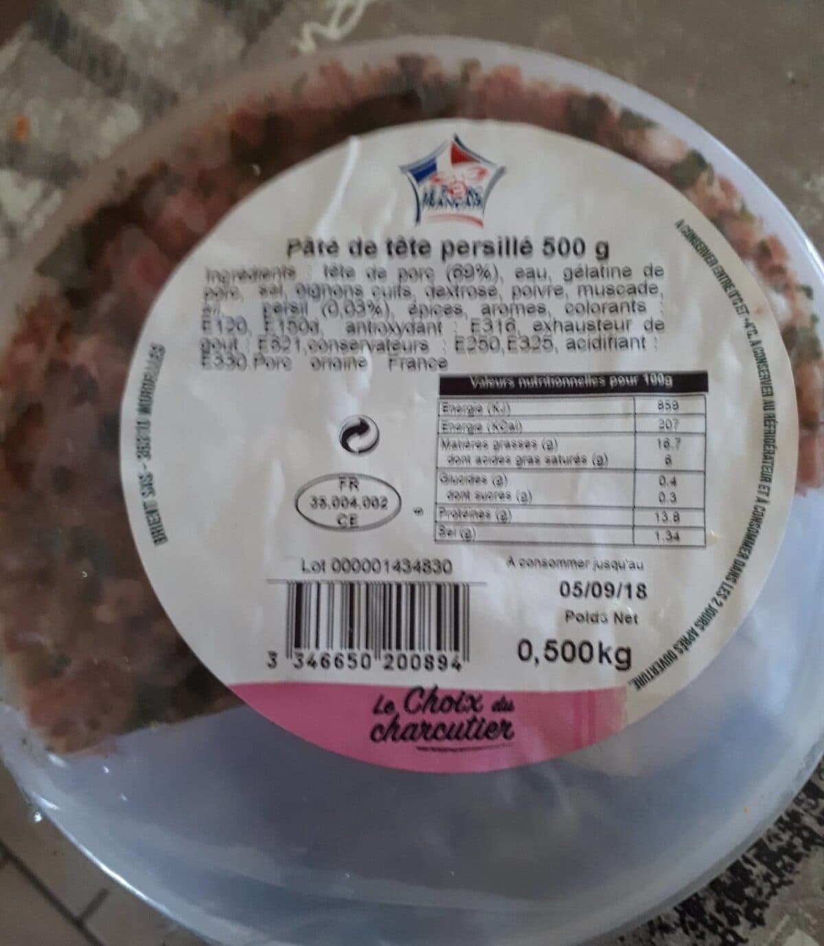 Open Food Facts Pâté de tête persillé 500g packshot