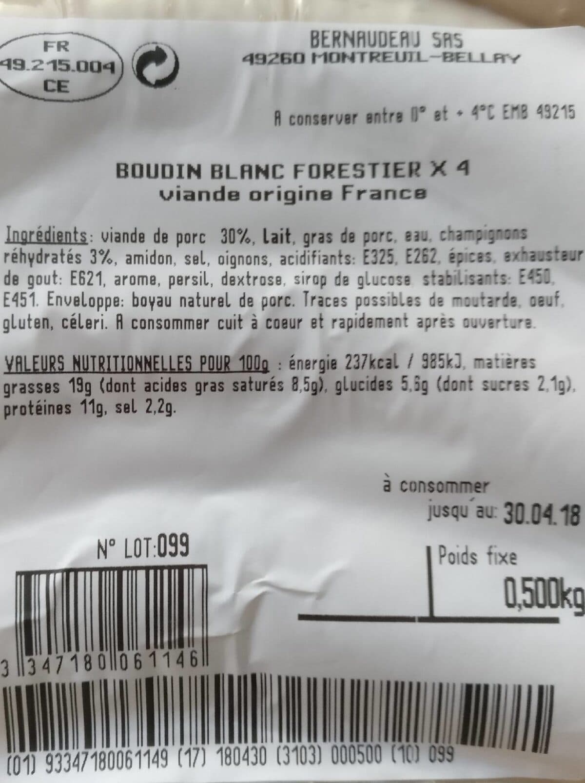 Open Food Facts Boudin blanc forestier packshot