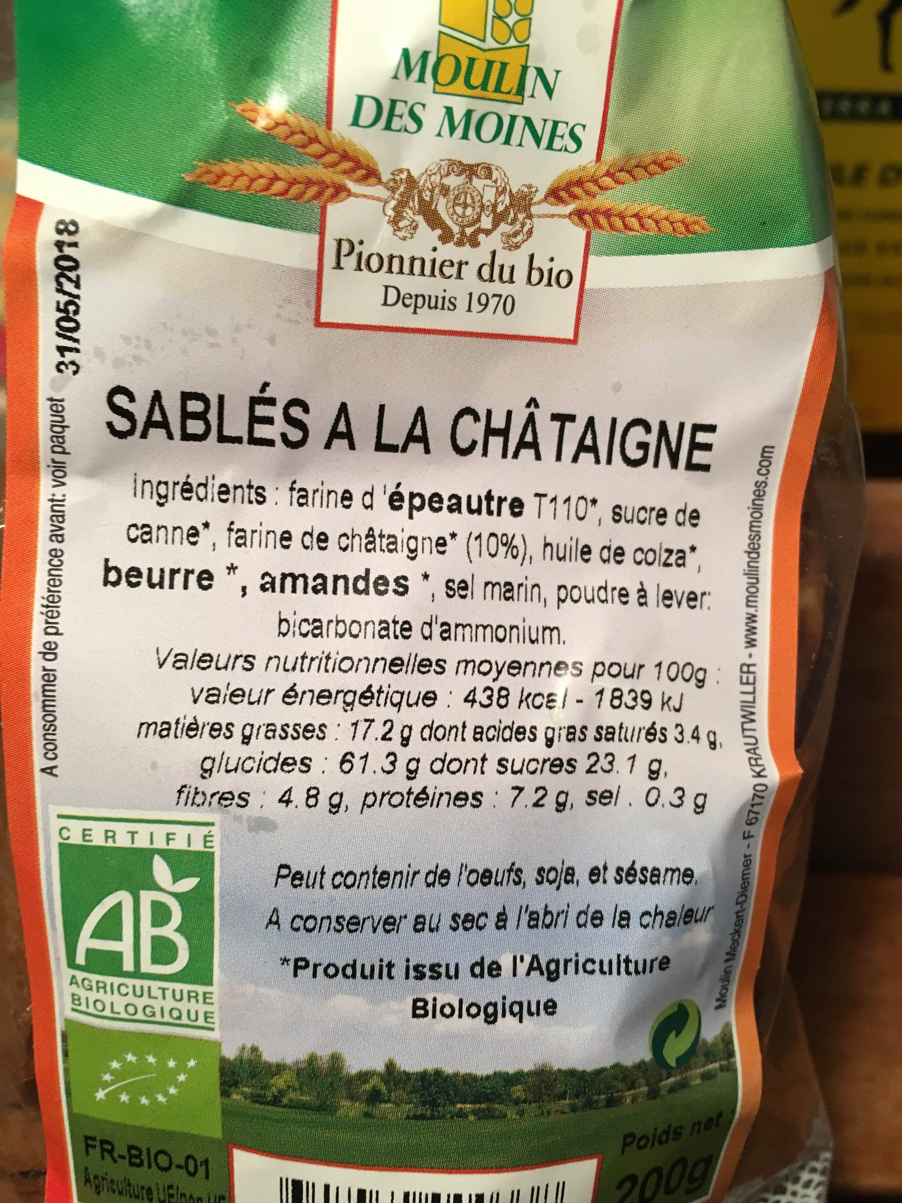 Moulin des moines Sablés a la chataigne packshot