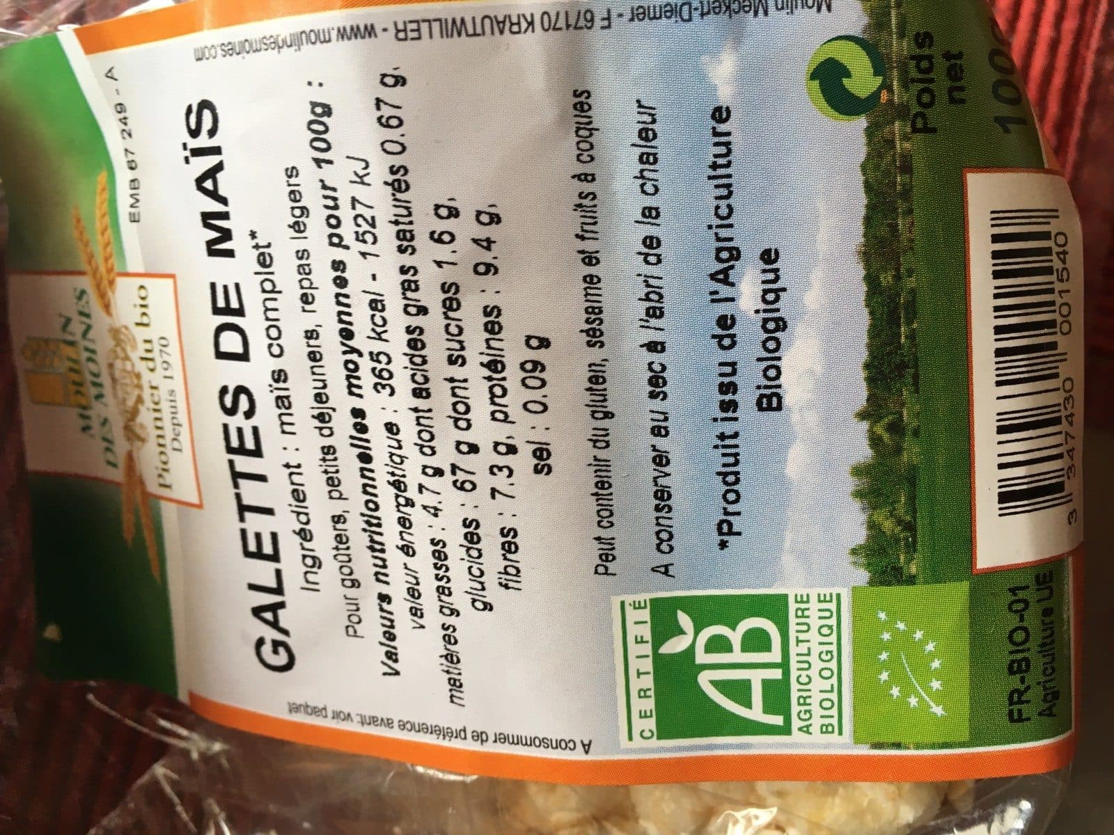 Moulin des moines Galettes de maïs packshot