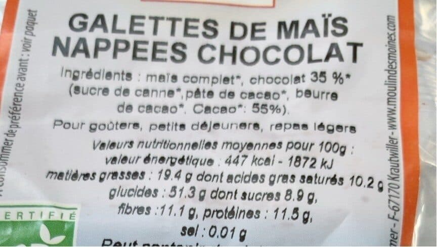 Moulin des Moines Galettes de Mais nappées au Chocolat Noir packshot