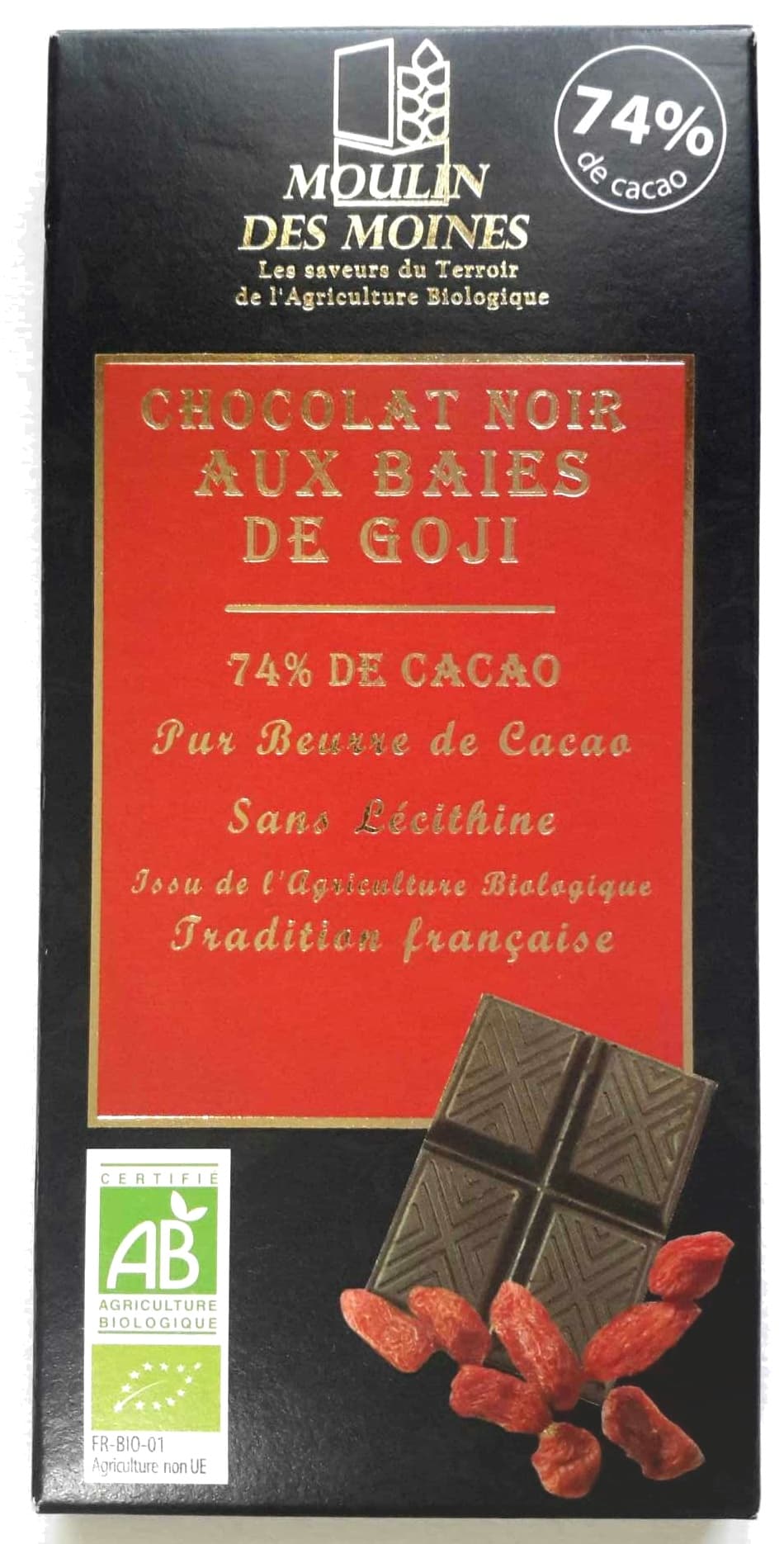 Moulin des moines Chocolat noir aux baies de Goji packshot