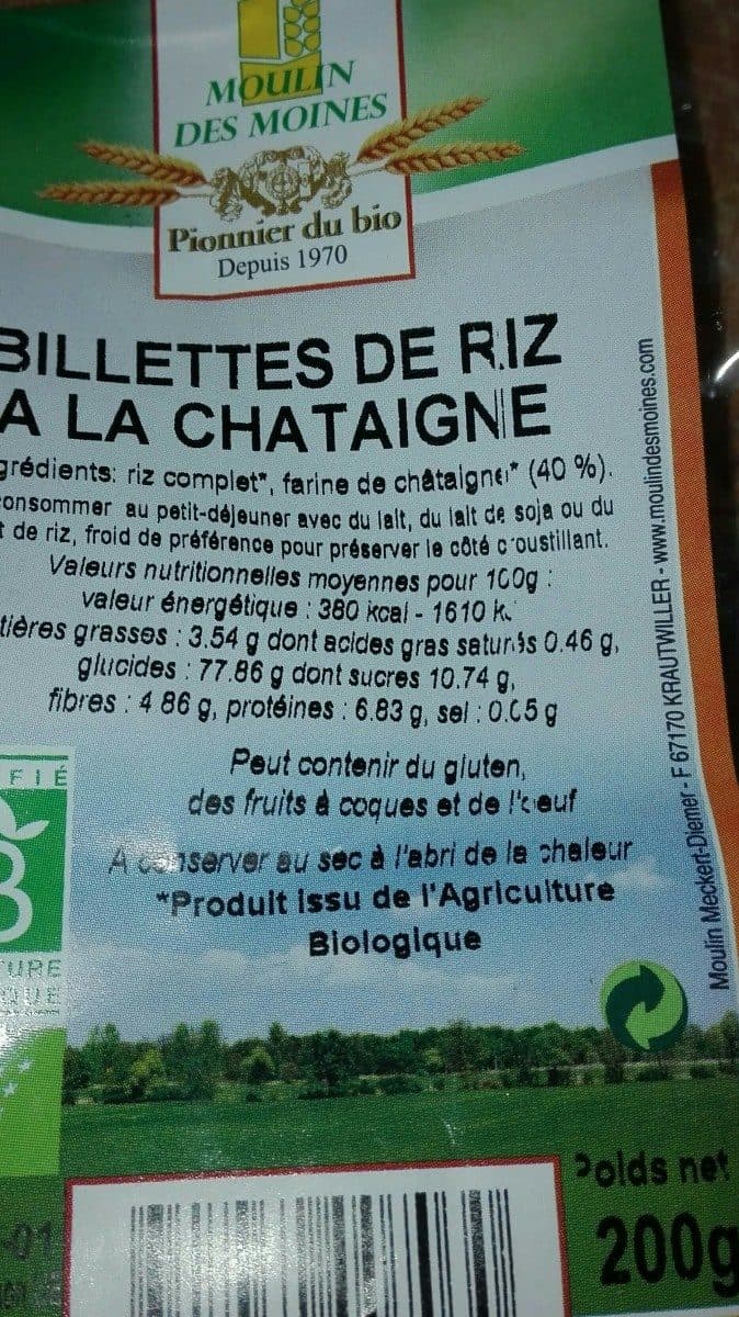 Moulin des moines Billettes de riz à la châtaigne packshot