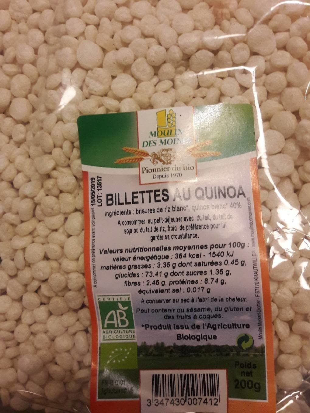 Moulin Des Moines Billettes au Quinoa packshot