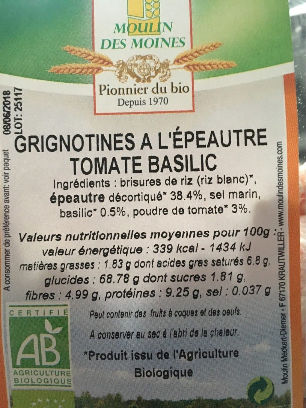 Moulin Des Moines Grignotines a l’epeautre tomate basilic packshot