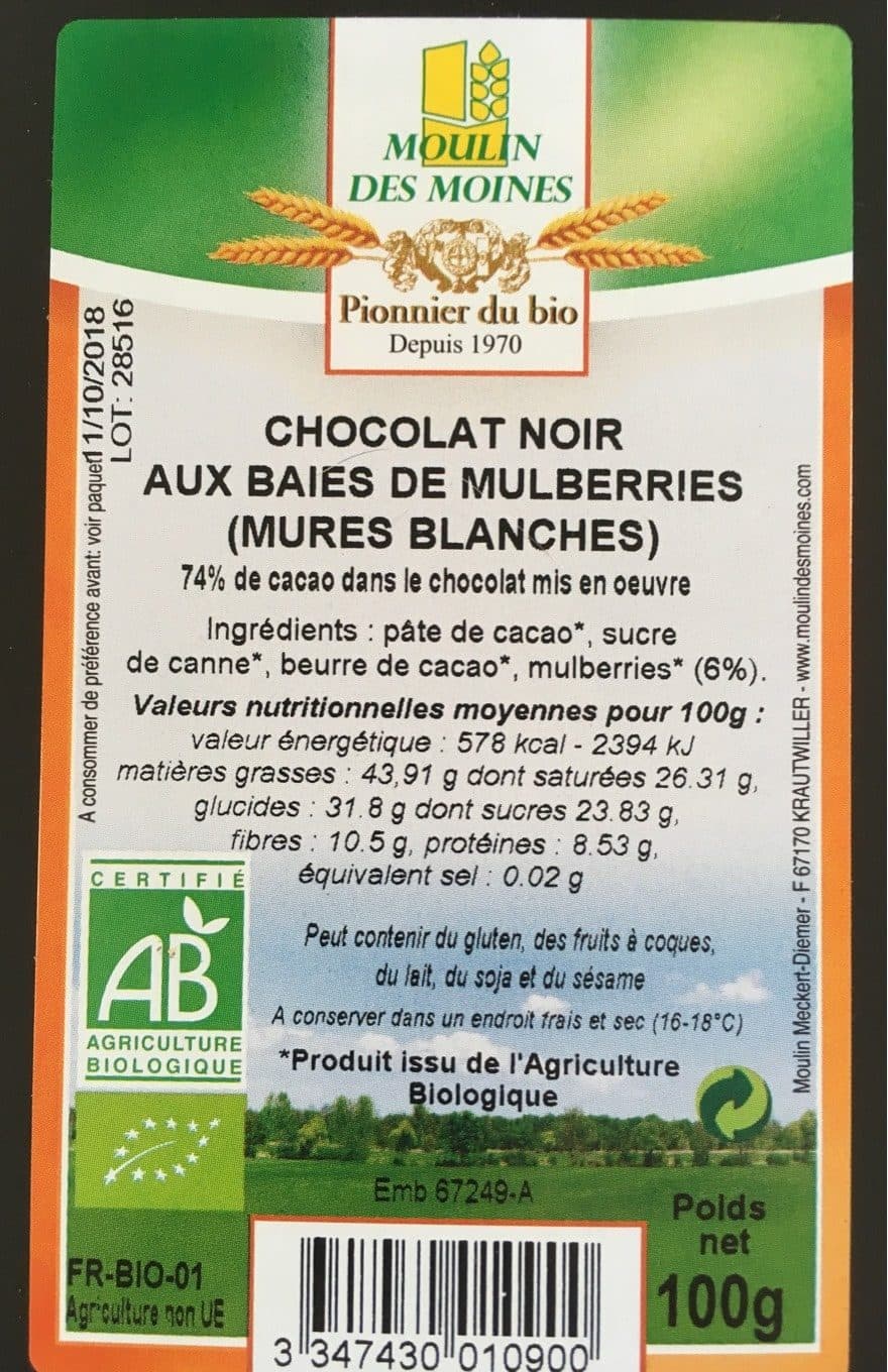 moulin des moines chocolat noir aux mures blanches packshot