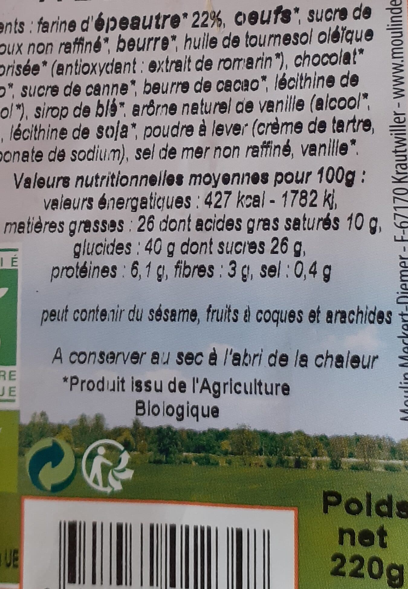 Moulin des moines Marbre au chocolat a l'epautre packshot