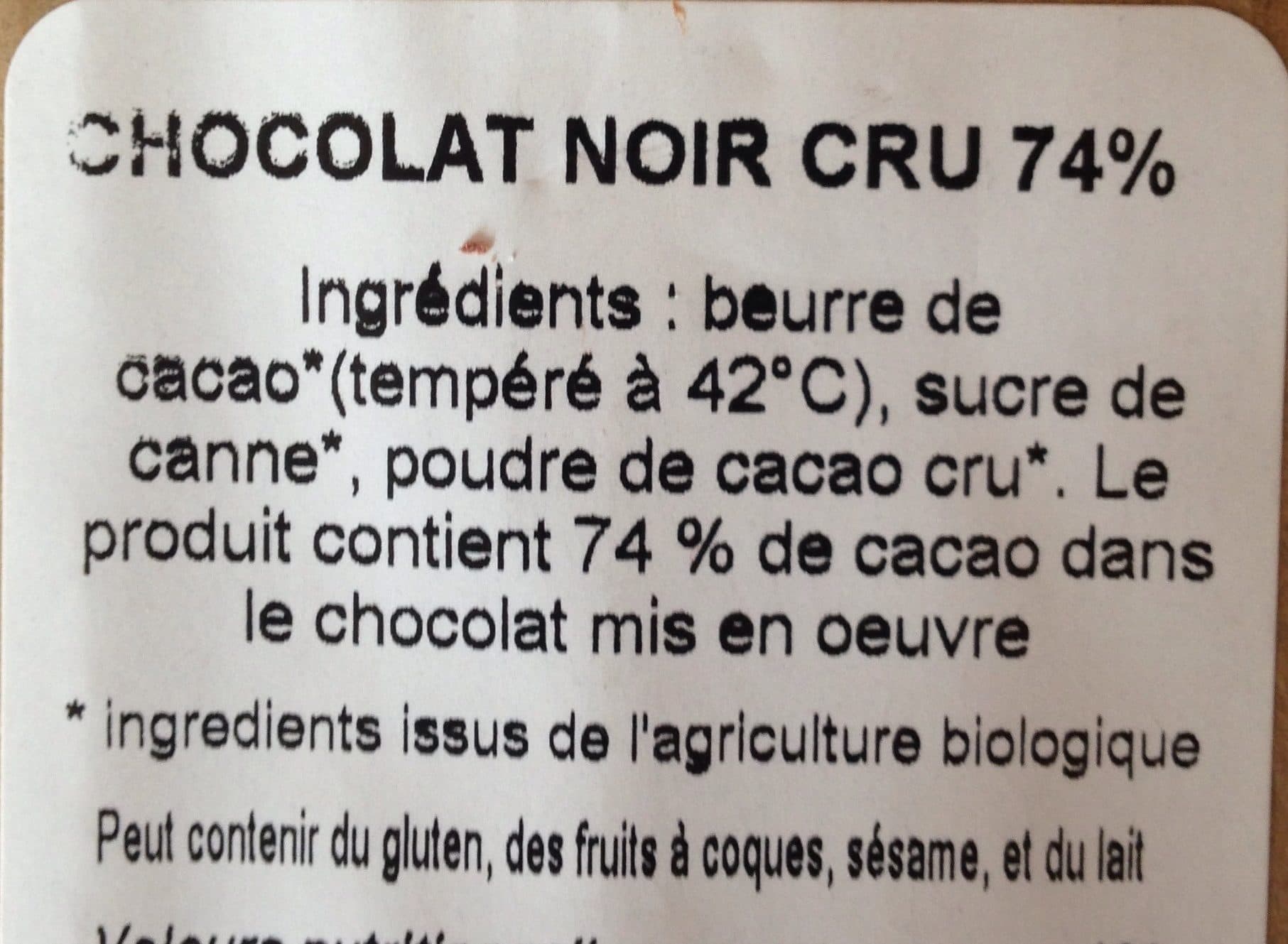 Moulin des Moines Chocolat noir cru 74% Raw bio packshot