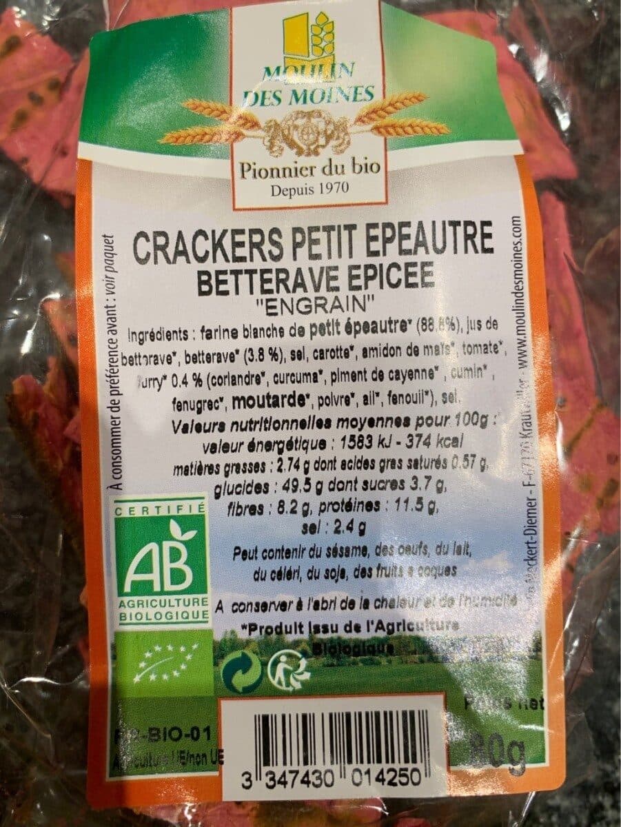 Moulin Des Moines Crackers petit épeautre betterave épicée packshot