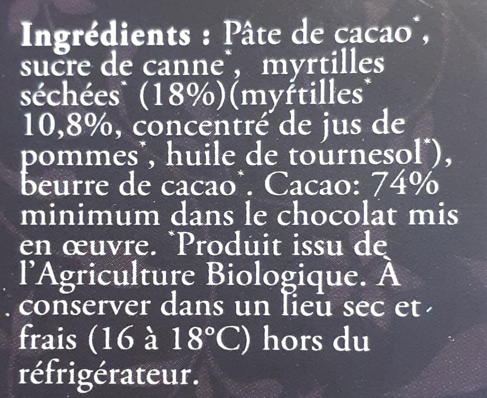 Moulin des moines Chocolat noir aux myrtilles packshot