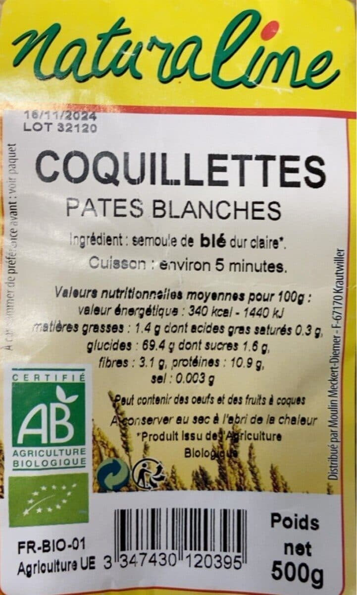 Naturaline Coquillettes blanches packshot
