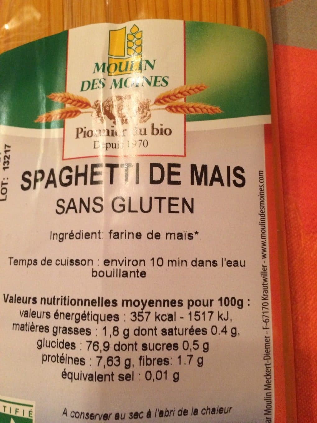 Moulin Des Moines Spaghettis de maïs bio packshot