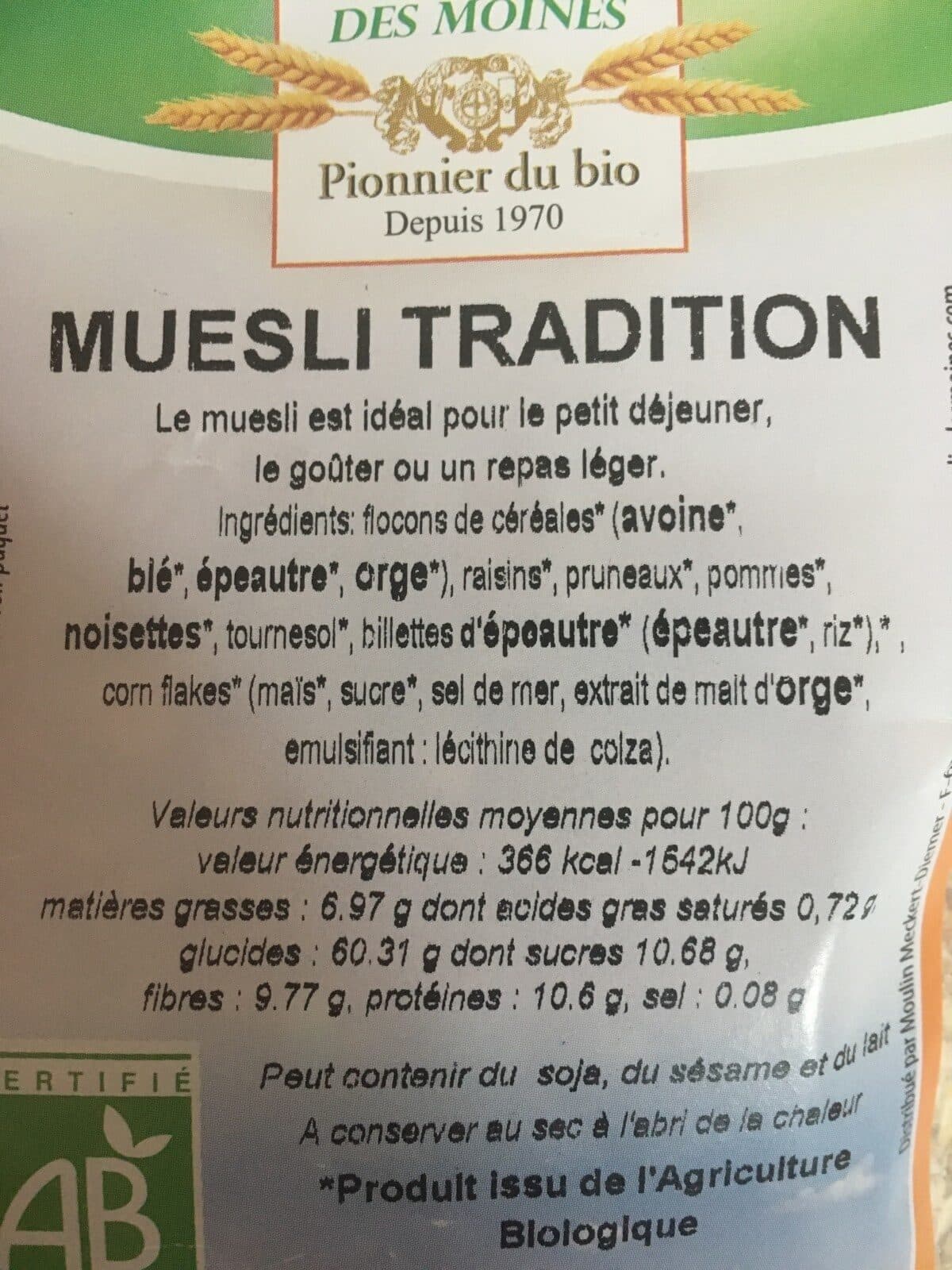 Moulin des moines Muesli Tradition packshot