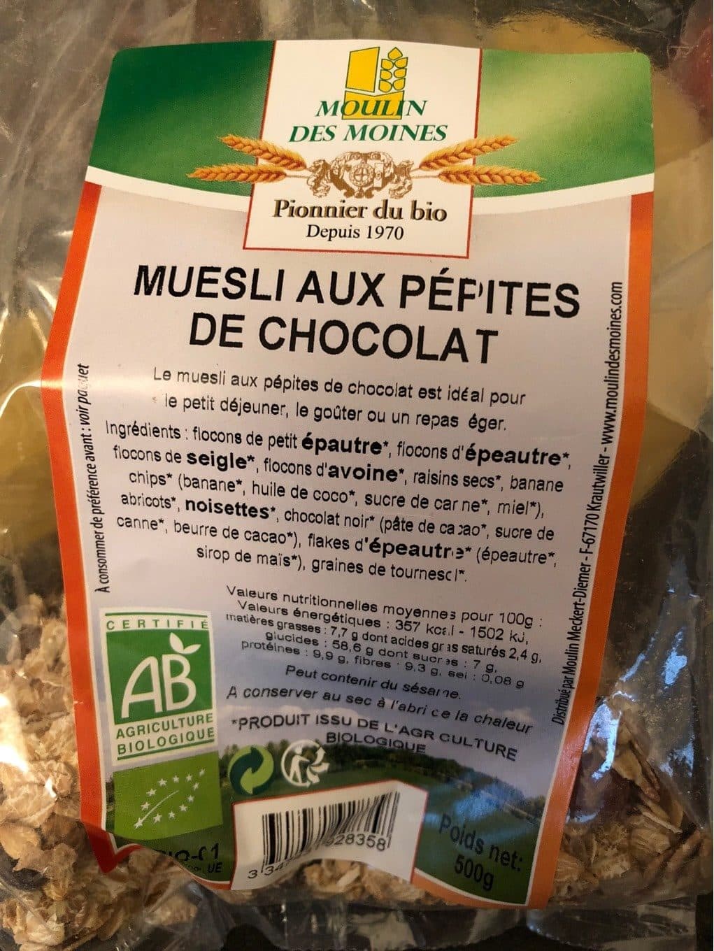 Moulin des moines Muesli aux pépites de chocolat packshot