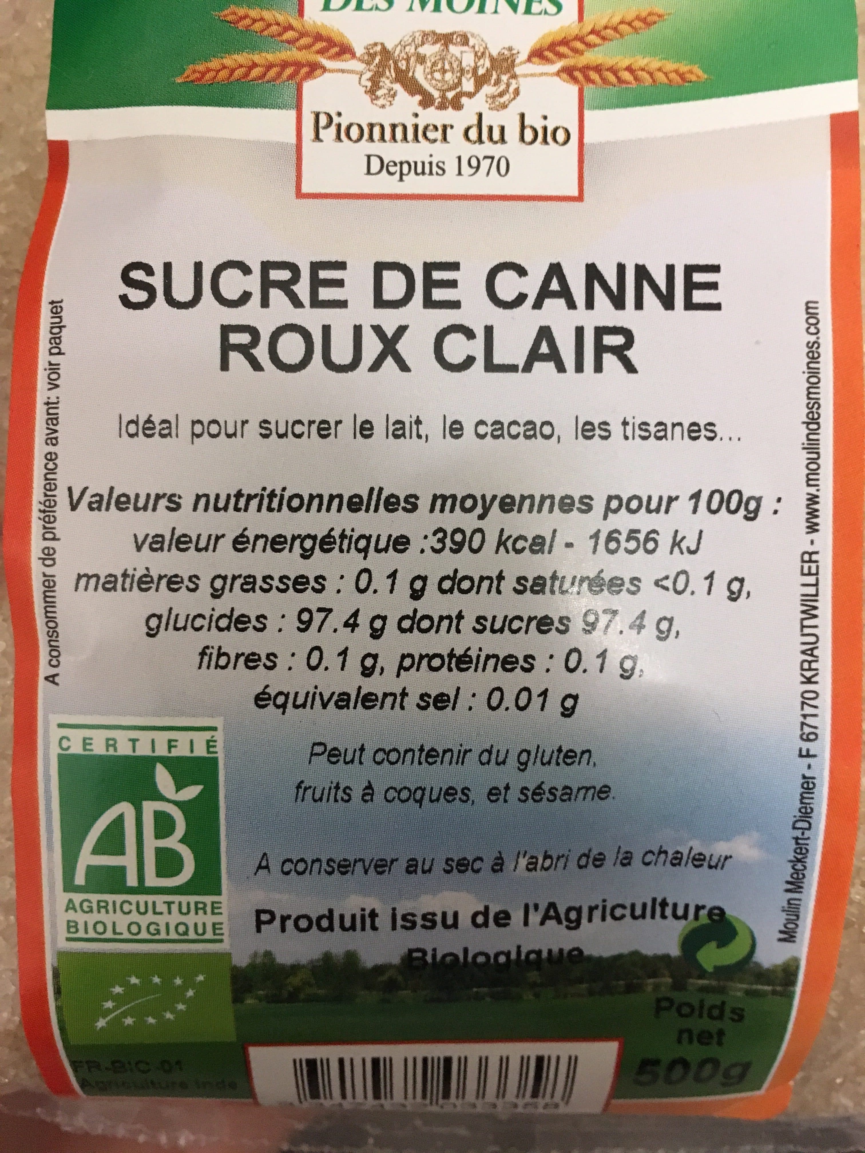 Moulin des moines Sucre de canne roux bio en poudre packshot
