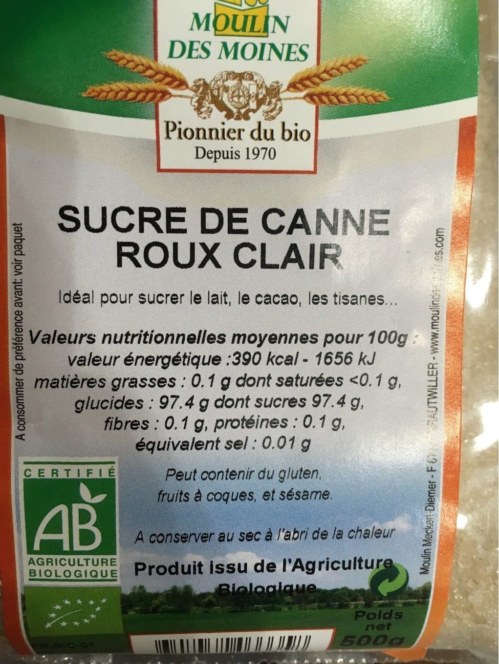 Moulin des moines Sucre de canne roux bio en poudre packshot